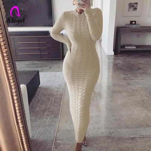 Sweater Dress Women Long Maxi Winter Sexy Dress Autumn Long Sleeve O-Neck Sweater Warm Knitted Dress Bodycon Night Party Dresses