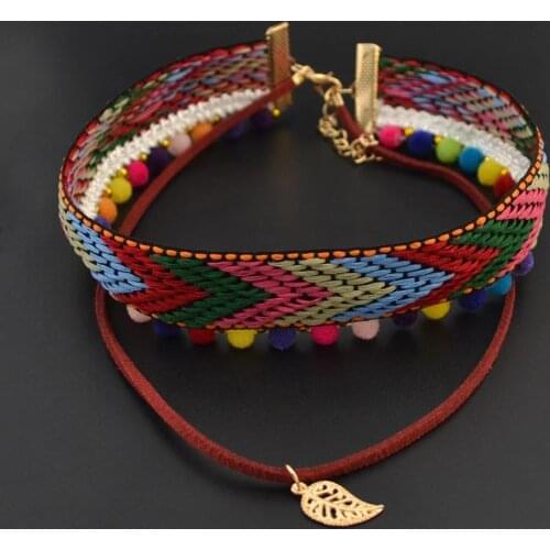 Bohemian Vintage Handmade cotton Choker Necklace Woven Plush Ball Pendant Ethnic Collar Choker Necklace Gypsy Jewelry For Women