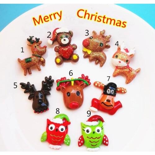 10Pcs/lot Glitter Resin Christmas Elk Accessories Flat back Resini Cabochon Cartoon Animal Decoration Craft DIY Embellishments