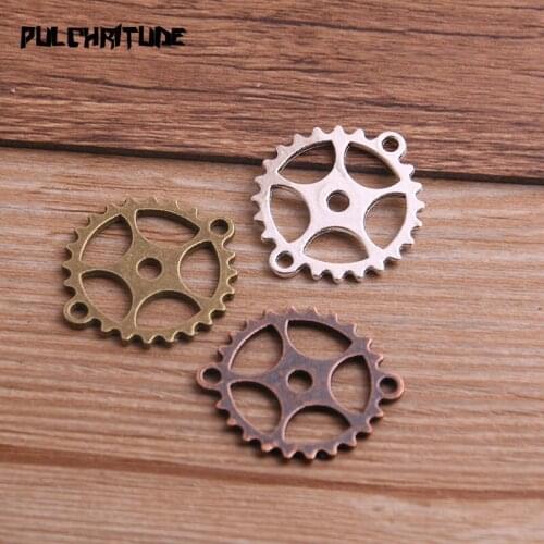10PCS 24*28mm Three Color Metal Alloy Machinery Gear Pendant Jewelry Connector Charm Jewelry Gear Findings