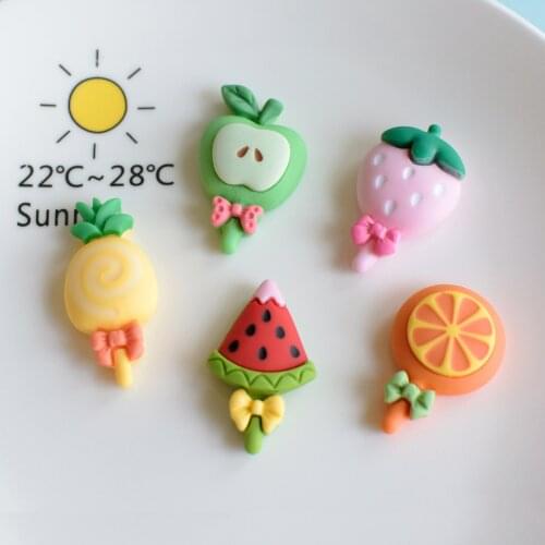 15Pcs/lot Kawaii Fruits Lollipop Flat back Resin Cabochon Fake Food Play Fit Phone Case Decoration DIY Accessories Scrapbooking