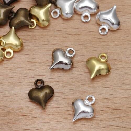 200pcs 7.5x9.5mm Metal Brass Heart Charms Pendant DIY Handmade Accessories For Jewelry Making