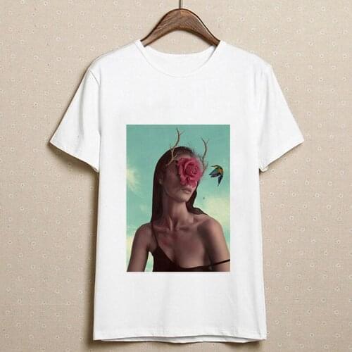 2020 New Abstract girl Print t shirt women aesthetics Short Sleeve t-shirt White Korean Tshirt Female Tops clothing Fashion Tee