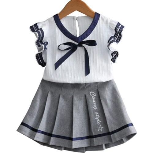 2021 New Summer Casual Children Sets Lace White T-shirt+ skirt Girls Clothing Sets Kids School Clothes Suit For 2-6 Years