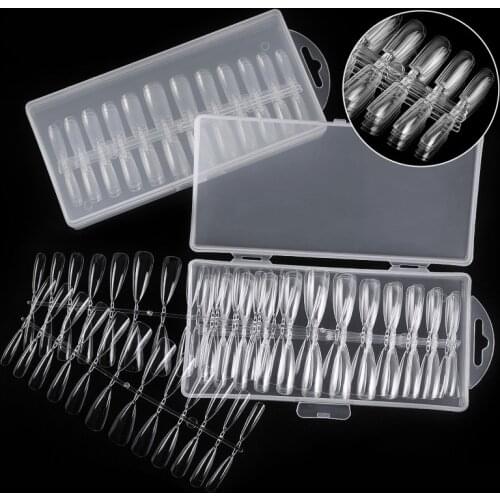 240Pcs/Boxed Long Ballerina Nails Round Clear Coffin Fake Nails Tips ABS Full Cover Pointed Fasle Nails Manicure Charms