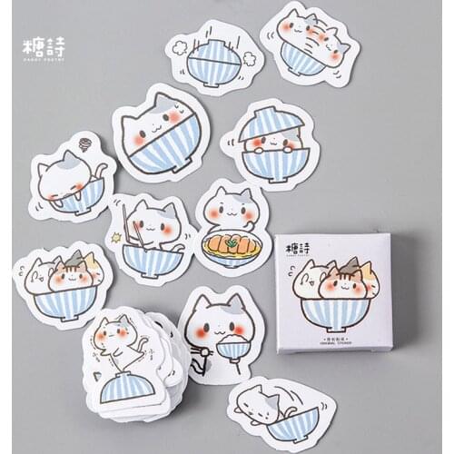 45 Pcs/Box Cat Kawaii Diary Travelers Stationery Stickers Mini Planners Journal School Supplies Papelaria Notebook Stickers TZ51