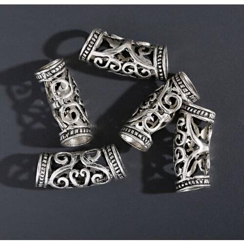 5pcs Tibetan Silver Hole Filigree Hollow Carved Flower Charm Tube Spacer Beads 2.5*1cm Jewelry Findings бусины