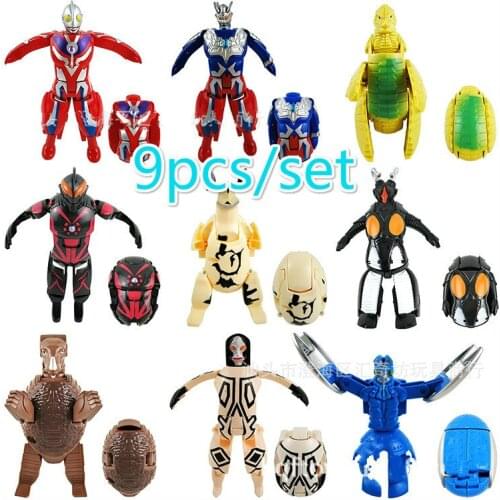 9pcs/set High quality Plastic Egg Deformation Mini Dolls Toys Altman Monster Dinosaur Eggs Deformed Toy For Christmas Gift Kids