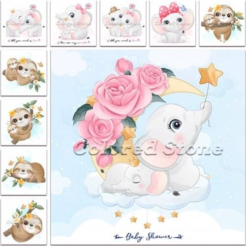 New Diamond painting Cartoon Animal Elephant sloth flower 5D DIY Full Square Drill embroidery Cross stitch 3D mosaic Drawing 167