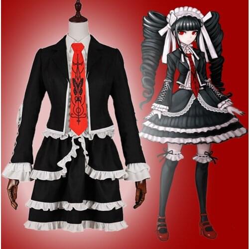 Anime Comic Danganronpa The Animation Cosplay Costumes yasuhiro taeko Celestia Ludenberg Cosplay Costume Black Dresses Uniforms