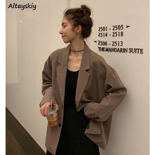 Blazers Women Single Breasted Loose Spring Long Sleeve Unisex Thin Casual Korean Style Couples All-match Mujer Outerwear Popular