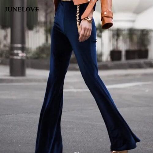 HStar 2020 Fashion Velvet Pants women autumn winter slim Flare pants high waist trousers high street style pants bottoms