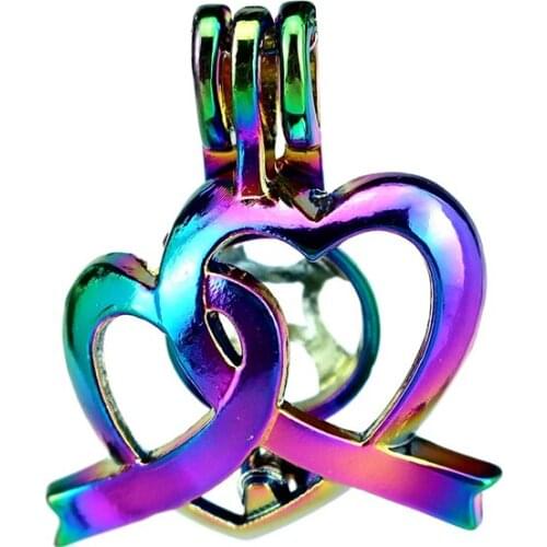 C819 5pcs/lot COLORS Double Heart Sweet Cage Pendant Pearl Locket Fairytale Party Essential Oil Diffuser