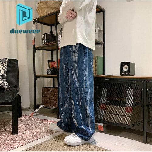 DUEWEER Mens Wide Leg Jeans Spring Autumn Tie Dye Black Baggy Hip Hop Trousers Men Harajuku Casual Jeans Straight Denim Pants