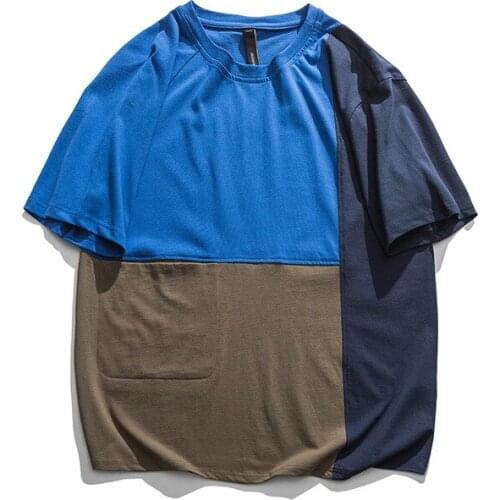 2021 Summer Men Patchwork Streetwear Harajuku T Shirts Mens Japanese Fashions Vintage T Shirt Male Hip Hop Tees