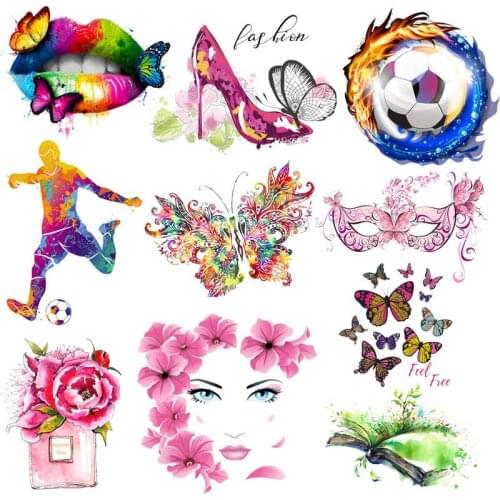 Football Heat Transfer For Clothing Iron On Flower/Sex lips Vinyl Transfers For Clothes Appliques Stickers For Diy T-shirt