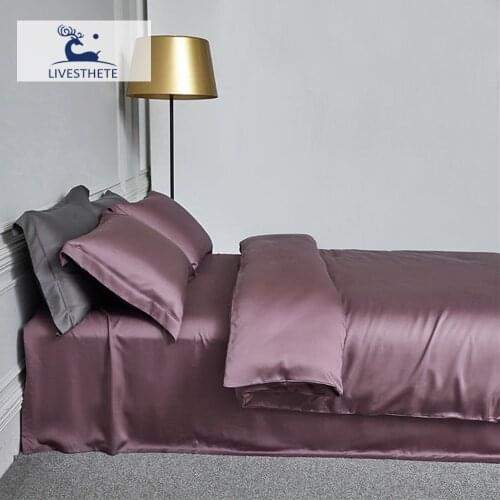 Liv-Esthete 100% Silk Purple Bedding Set Beauty Soft Comforter Cover Flat Sheet Duvet Cover Quuen King Bed Linen Pillowcase