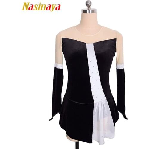 Nasinaya Figure Skating Dress Customized Competition Ice Skating Skirt for Girl Women Kids Gymnastics Performance Black Velvet 1