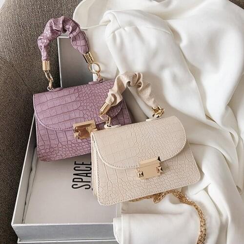 Crocodile pattern lock lattice handbag female chain one shoulder messenger small square bag embroidery thread crossbody bag