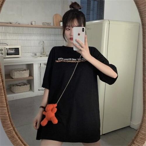 Lazy Casual Loose Letter Print Tshirt Female Korean Harajuku Womens T-shirts Tops Japanese Kawaii Ulzzang Clothes For Women