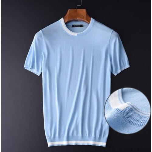 Summer Men Luxury Round Collar Knitted T-shirt Man Plus Size 4xl Soft Slim Fit Mens T-shirts Camiseta Masculina