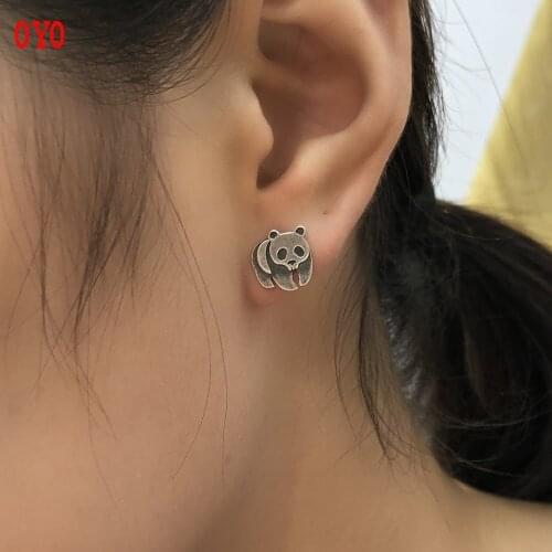 International standard genuine s925 sterling silver cute creative panda earrings