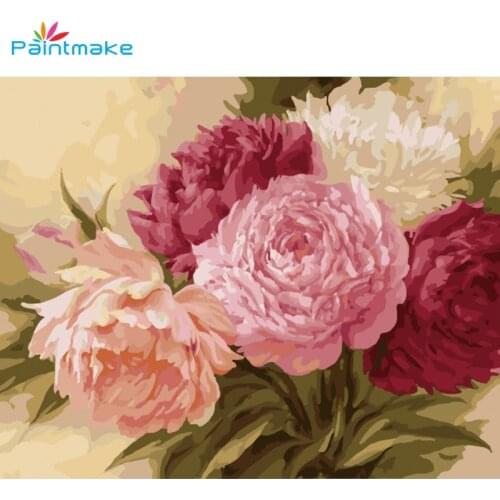 Paintmake Flowers DIY Painting By Numbers Drawing Kits Peony Oil Paint On Canvas Unique For Home Decor Art Picture G429