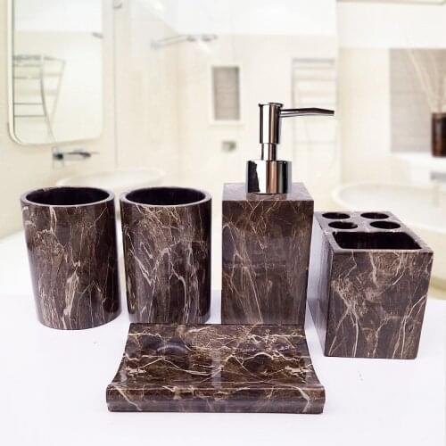 Marbled Textured Bathroom Accessories Five-piece Upscale Bathroom Kit Bath Brushing Toothbrush Holder Dispenser Bottle