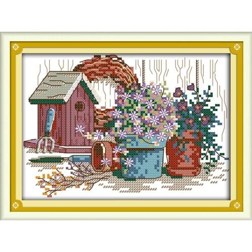 Garden corner 4 cross stitch kit aida 14ct 11ct count printed canvas stitches embroidery DIY handmade needlework