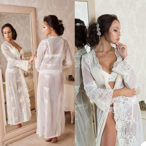 New Lace Evening Dresses Robes for Photo Shoot Baby Shower Sexy Long Sleeves Ruffle Women Dress Photography Robe Custom Made