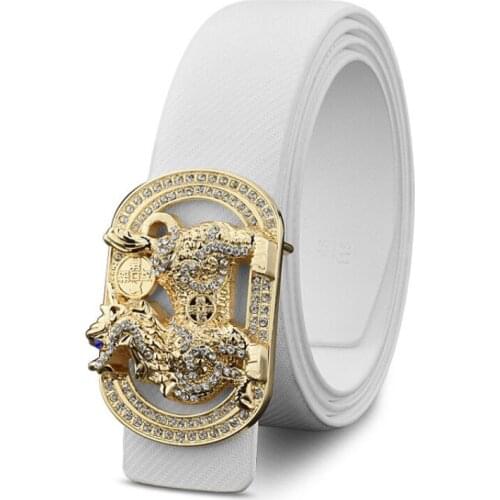 New Studded Button Belt Mens White Leather Fashion Belt Trendy Mens Smooth Button Hairdressers Trouser Belt 3.3cm