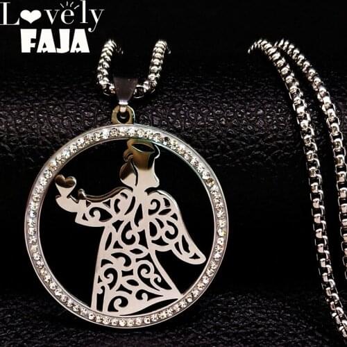 2021 Crystal Stainless Steel Chain Necklace Women Silver Color Angle Necklaces Pendants Jewelry colgantes mujer moda N1858