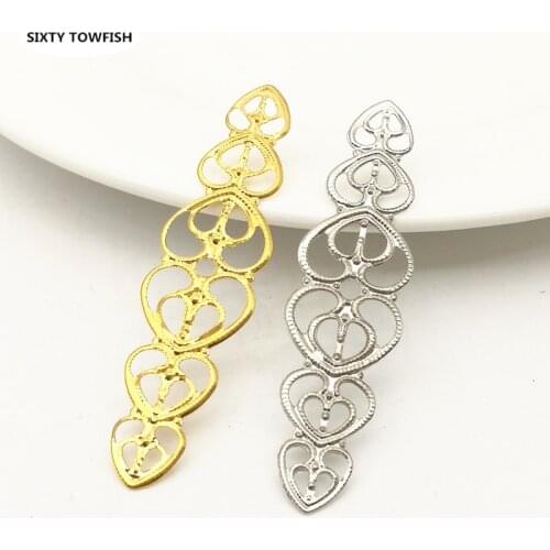 30 pcs/lot 14x54mm Gold color/White K/Antique bronze DIY Jewelry Components Metal Charms Filigree Heart Flower Slice