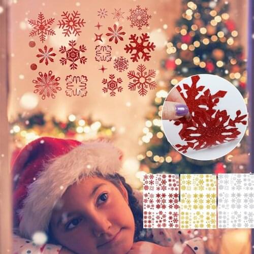 Merry Christmas Wall Stickers DIY Single Side Sticker Gold Powder Snowflake Snowflake Window Sticker Wall Sticker 2022 Natal Noe