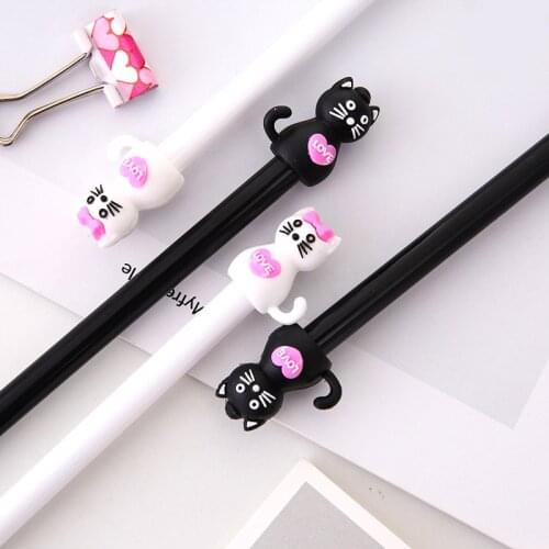 Wholesale 40pcs kawaii pen cute love cat gel ink pens for school office supplies korean stationary kids cute stylo gel black pen