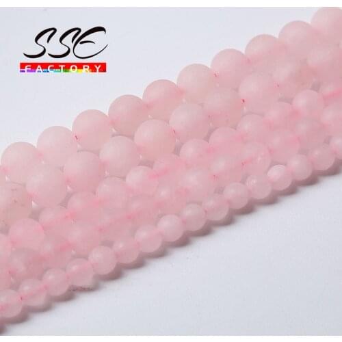 Dull Polish Matte Rose Pink Quartz Beads Natural Stone Round Beads For Jewelry Making Diy Bracelet Ear 15" Strand 4 6 8 10 12 MM