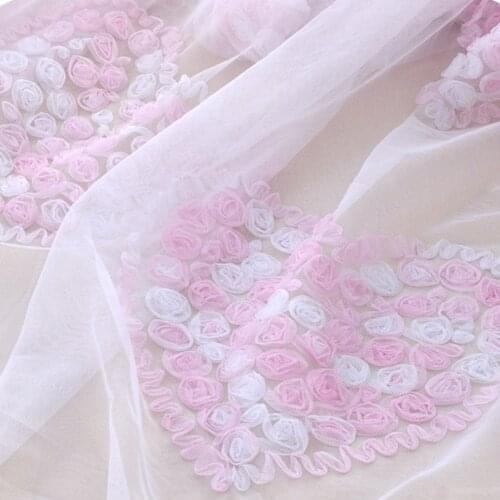 3D Chiffon Heart Pattern Tulle Lace fabric Wedding Dress Lace Fabric 3D Chiffon Flowers High End European Lace Fabric 1 Yard