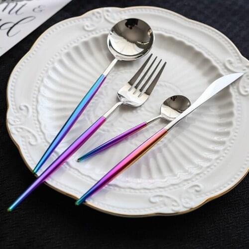 4pcs/set Rainbow Gold Cutlery Dinner set Stainless Steel Wedding Dinnerware Fork Spoon Knife Teaspoon Restaurant Tableware Party