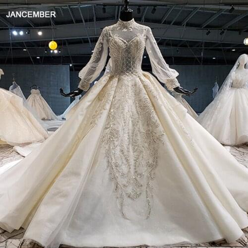 HTL1258 2020 wedding dress boho high neck long sleeve sequin beading crystal lace up back bridal gowns suknia ślubna boho new