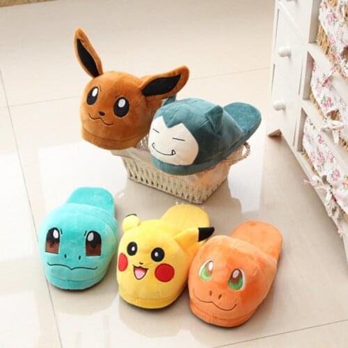 Pokemon slippers Pikachu Plush Stuffed Toy Charmander Squirtle Eevee Snorlax Home Winter Warmer Indoor Shoes Kids Gift