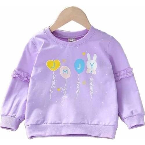 Spring And Autumn Girls Sweater 2021 New Fashion Cute Print Lace Sleeve Casual Hedging Childrens Top 0-5Y