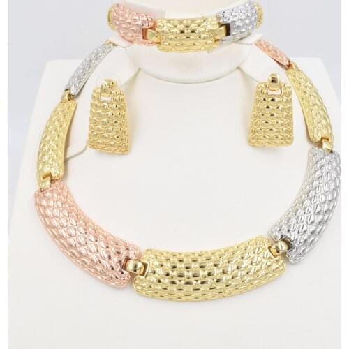 High Quality Ltaly 750 Gold color Jewelry Set For Women african beads jewlery fashion necklace set earring jewelry