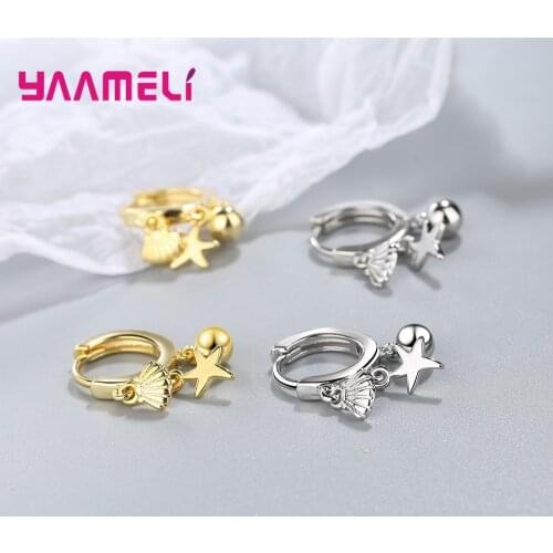 Hot Sale 925 Sterling Silver Hoop Earrings Cute Sea Shells Starfish Pendant Pendientes for Women Brincos 2021 Trend Jewelry Gift