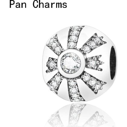 Wholesale Silver Color Beads Dazzling Flower Roudn Shape Charm Fit Original Pandora Bracelets Women Fashion Jewelry Making Gift