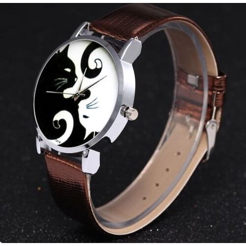 1PCs New Women Cat Print Quartz Watch Leather Strap Korean Lady Student Watch Fashion Quartz Wrist Watch Gift Clock 4 Colors