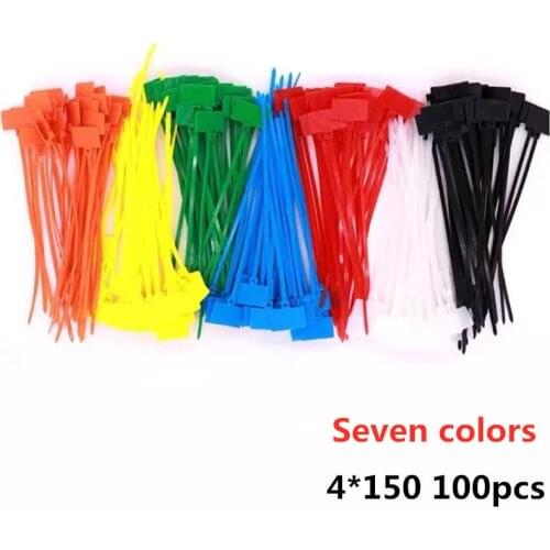 100pcs color cable label, binding mark, zipper, automatic lock, plastic buckle, nylon fixed binding, 4 * 150mm ,with marking pen