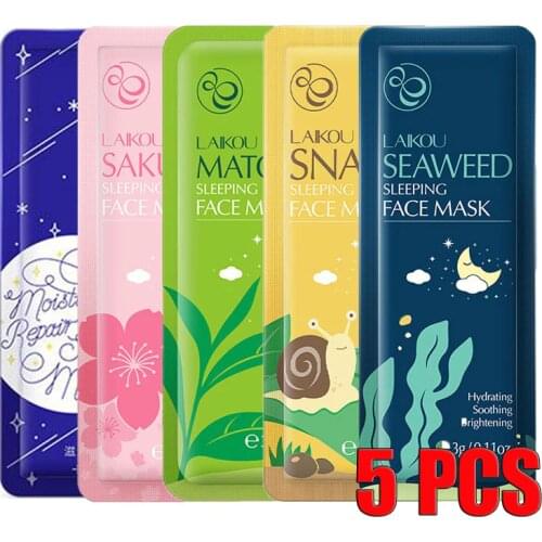 LAIKOU 5 pcs Moisturizing Facial Mask Anti Wrinkle Hydrating Sleeping face sheet masks Brightening Night face mask Anti Aging