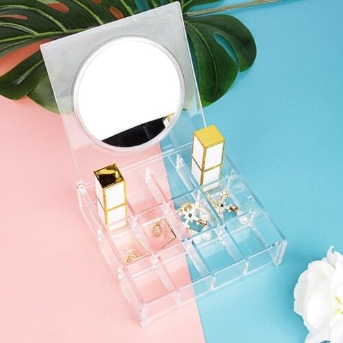 Acrylic Tool Box Case 16 cells + mirror Jewelry Rings Craft Organizer Storage Beads tiny stuff Compartments Container Makeup Box