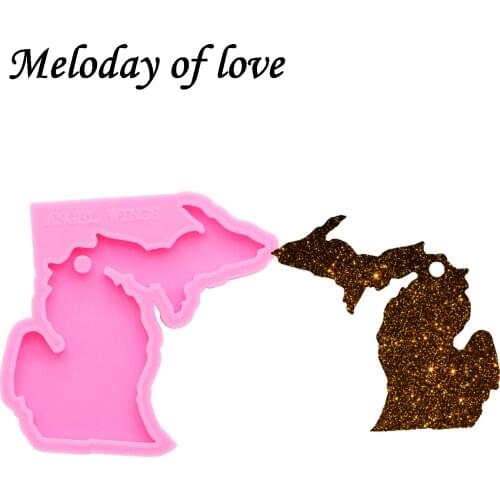 Shiny Michigan tate map molds for keychains DIY epoxy model resin key keychains moulds silicone custom mold DY0217