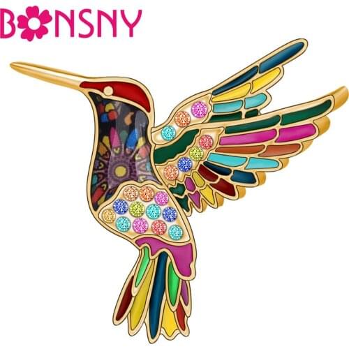 Bonsny Enamel Alloy Rhinestone Hummingbird Bird Brooches Pin Clothes Scarf Decorations Jewelry For Women Girls Teens Charms Gift